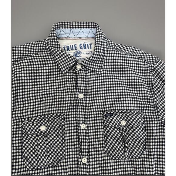 True Grit Button Up Lined Flannel Shirt Shacket Gingham Micro Check Mens Medium - Picture 4 of 13